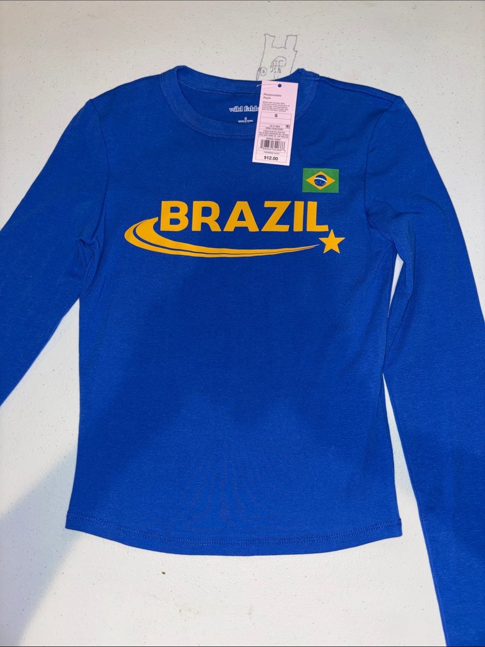 wild fable Royal Blue Long Sleeve Tee with Yellow Brazil Graphic